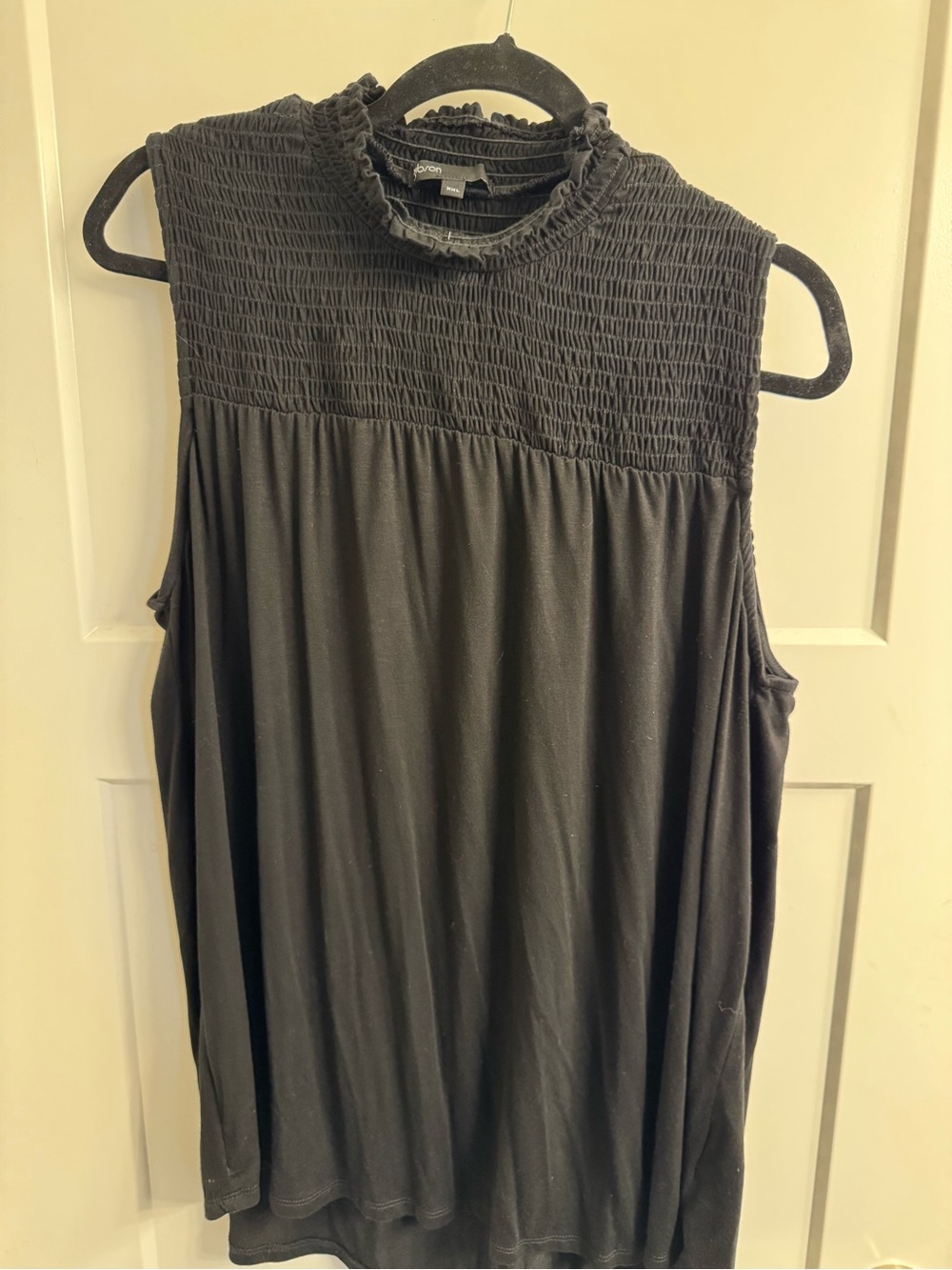 Gibson Black Smocked Mock Neck Sleeveless Tank